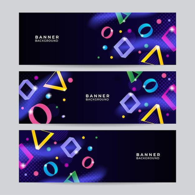 Conjunto de fondo de banner abstracto mínimo con formas de elemento de círculo de triángulo cuadrado geométrico colorido dinámico. Plantilla de fondo de patrón de banner de diseño gráfico abstracto de vector.