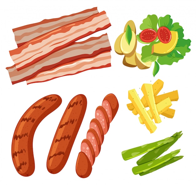 Un conjunto de fondo blanco de alimentos saludables