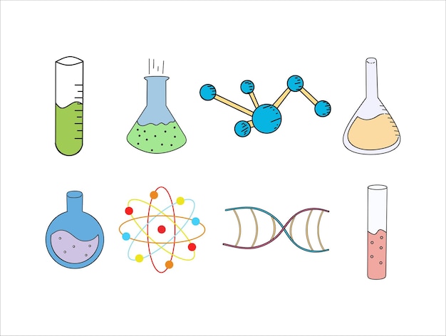 Conjunto de fondo blanco de ilustración de laboratorio