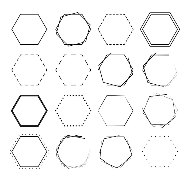 Conjunto de fondo de borde hexagonal. Diseño de elementos de decoración de marcos geométricos.