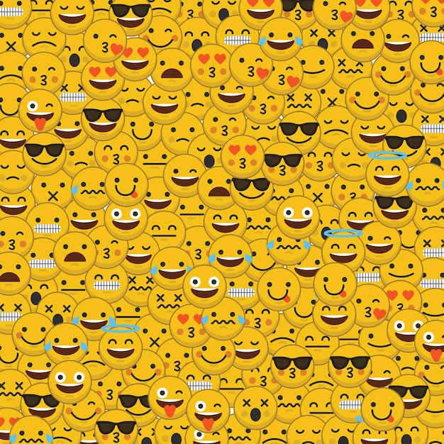 Vector conjunto de fondo de caras de personajes de emoticonos emoji
