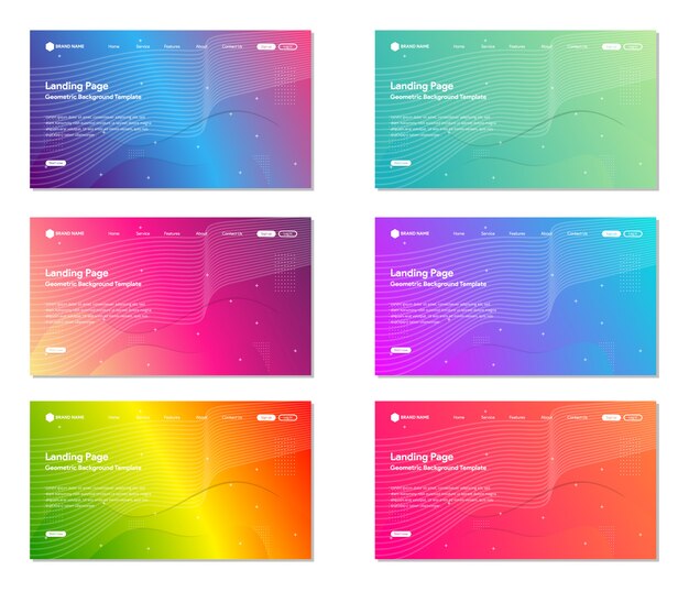 conjunto de fondo colorido sitio web de página de destino, estilo abstracto moderno, línea y onda
