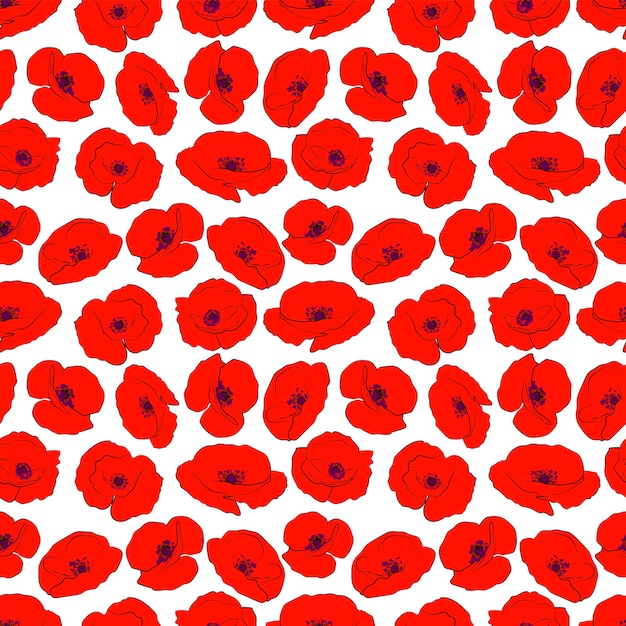 Un conjunto de fondo sin costuras con flores de amapola gráficos vectoriales 1000x1000