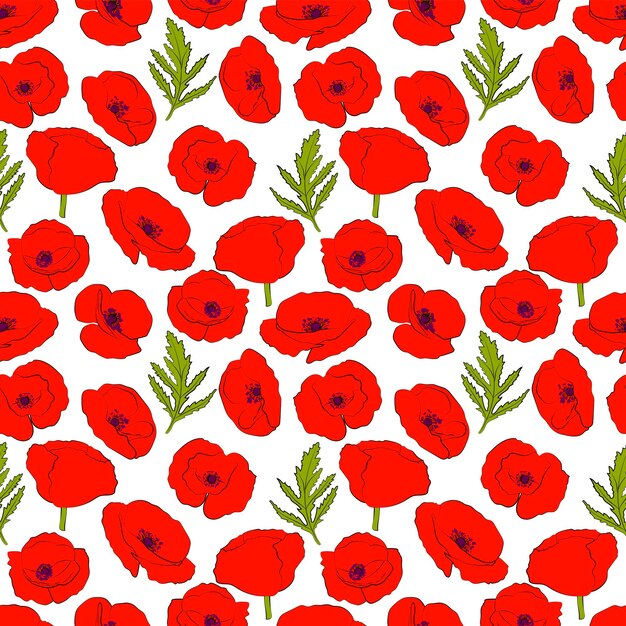 Un conjunto de fondo sin costuras con flores de amapola gráficos vectoriales 1000x1000