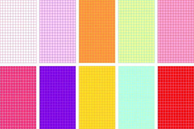 Conjunto de fondo de cuadrícula sin costuras Líneas coloridas patrón de fondo Vector ilustración espacio de copia