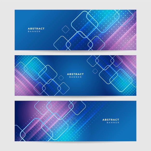 Conjunto de fondo de diseño de banner abstracto azul geométrico moderno de memphis