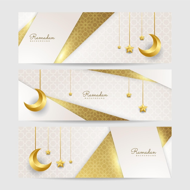 Conjunto de fondo de diseño de banner ancho colorido blanco ramadhan