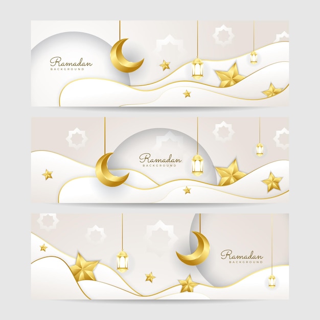Conjunto de fondo de diseño de banner ancho colorido blanco Ramadhan