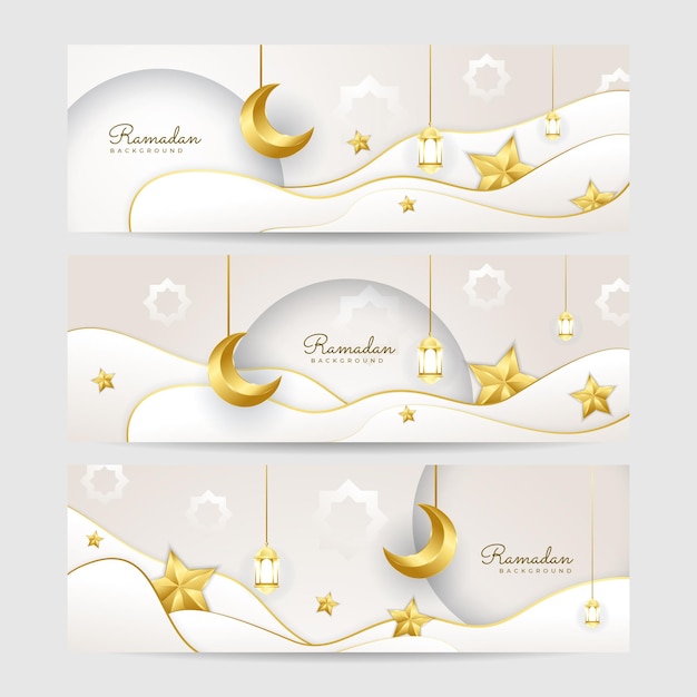 Conjunto de fondo de diseño de banner ancho colorido blanco ramadhan