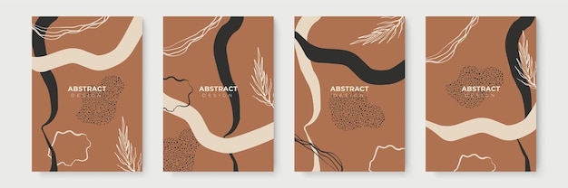 Conjunto de fondo floral. Fondos creativos abstractos en estilo minimalista con espacio de copia para tarjetas de felicitación o plantillas de diseño de presentación de portada. Plantilla de redes sociales de color de tono de la tierra