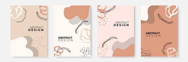 Conjunto de fondo floral. Fondos creativos abstractos en estilo minimalista con espacio de copia para tarjetas de felicitación o plantillas de diseño de presentación de portada. Plantilla de redes sociales de color de tono de la tierra