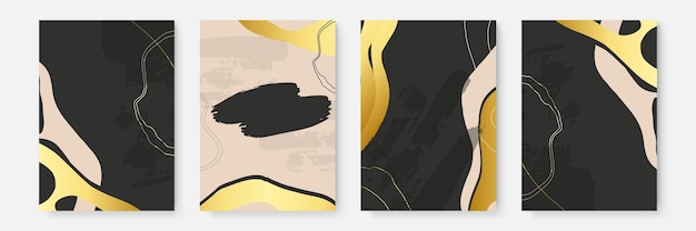 Conjunto de fondo floral. Fondos creativos abstractos en estilo minimalista con espacio de copia para tarjetas de felicitación o plantillas de diseño de presentación de portada. Plantilla de redes sociales de líneas doradas de tono tierra