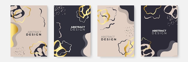 Conjunto de fondo floral. fondos creativos abstractos en estilo minimalista con espacio de copia para tarjetas de felicitación o plantillas de diseño de presentación de portada. plantilla de redes sociales de líneas doradas de tono tierra