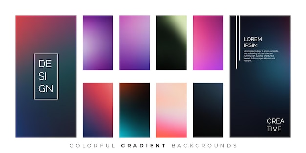 Conjunto de fondo de gradiente sutil de EPS vectorial para UI móviles modernas