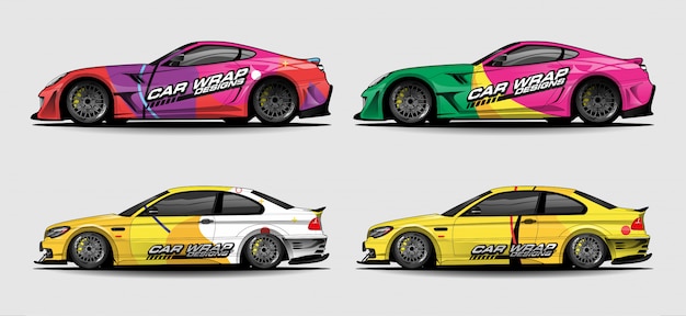 Conjunto de fondo gráfico del coche. diseño de librea de estilo de carrera abstracta para envoltura de vinilo de vehículo