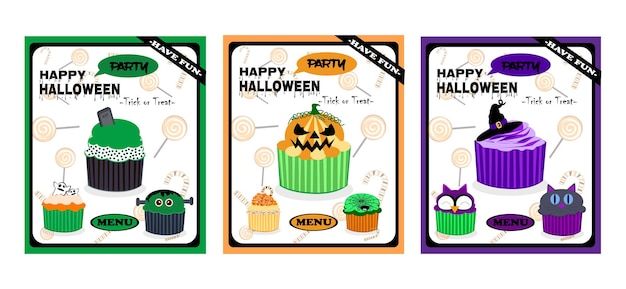 Conjunto de fondo de halloween y plantilla en diseño plano