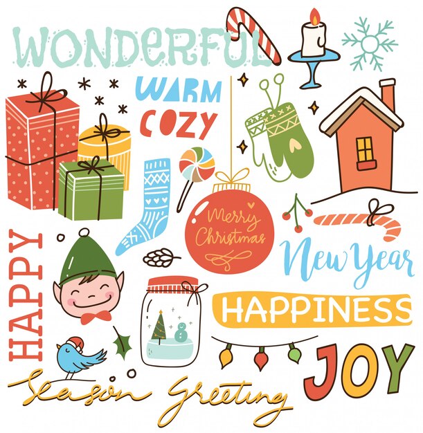 Conjunto de fondo lindo doodle de Navidad