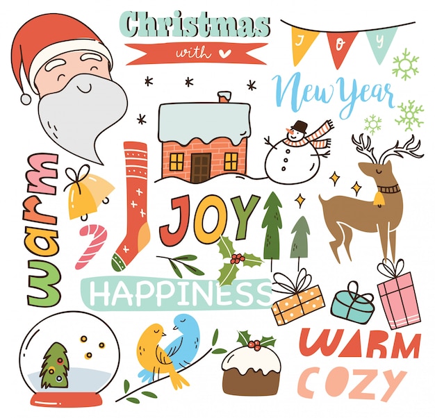 Conjunto de fondo lindo doodle de Navidad