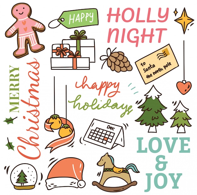 Conjunto de fondo lindo doodle de Navidad