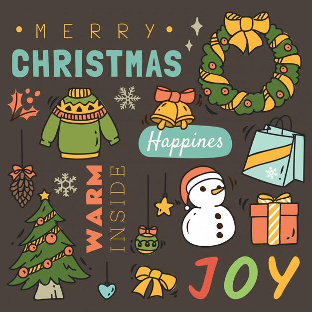 Conjunto de fondo lindo doodle de Navidad