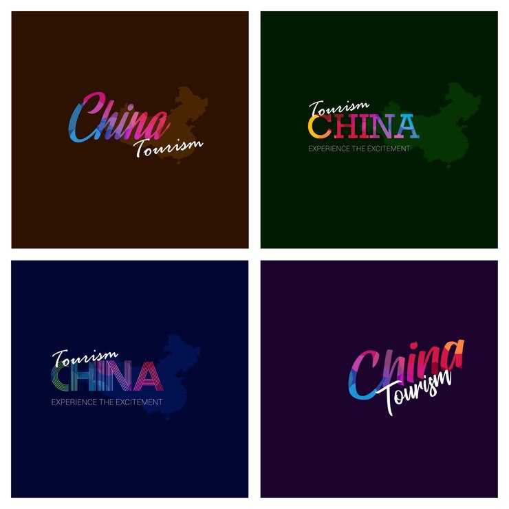 Vector conjunto de fondo de logotipo de tipografía de turismo de china