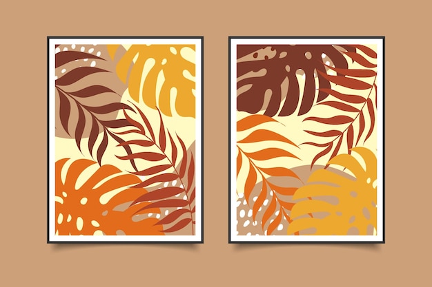Conjunto de fondo minimalista de hojas tropicales