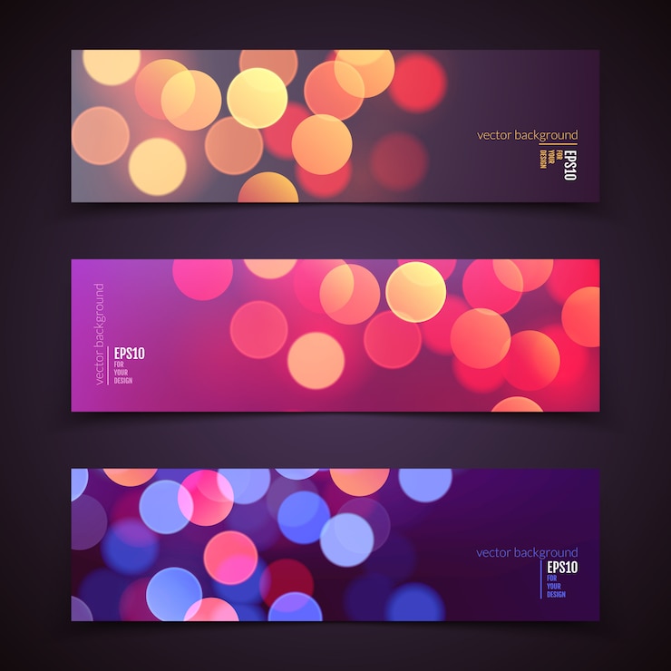 Vector conjunto de fondo panorámico abstracto realista con luces bokeh desenfocado borrosos coloridos
