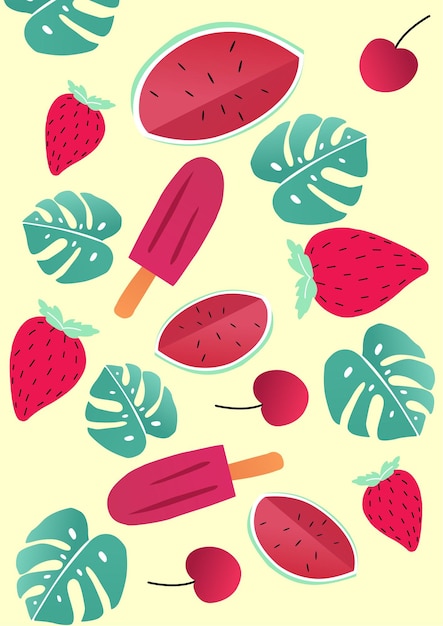 Conjunto de fondo pastel de patrón de fruta vectorial