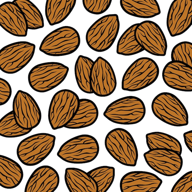 Conjunto de fondo de patrón de almendras. Colección iconos almendra. Vector