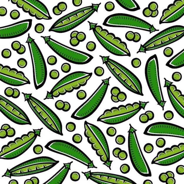 Conjunto de fondo de patrón de guisantes. Guisantes de icono de colección. Vector