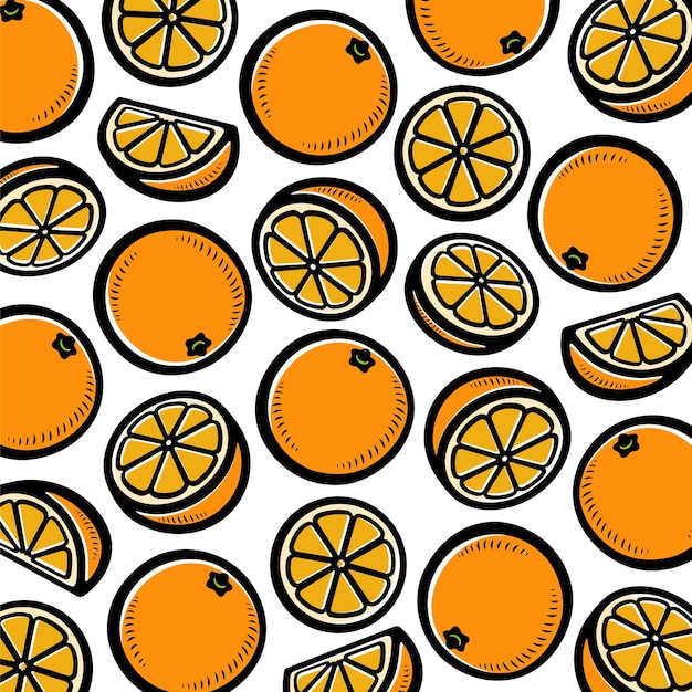 Conjunto de fondo de patrón de naranjas. Iconos de colección naranja. Vector