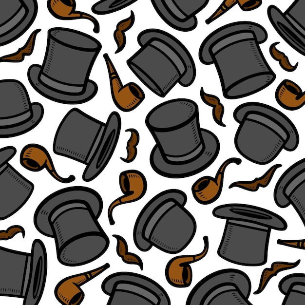 Conjunto de fondo de patrón de sombrero de copa negro Icono de colección Vector de sombrero de copa negro