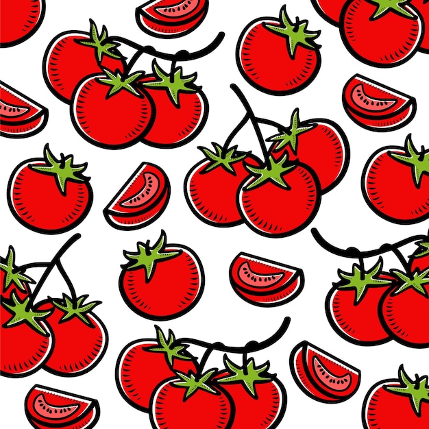 Conjunto de fondo de patrón de tomate. Tomate de icono de colección. Vector