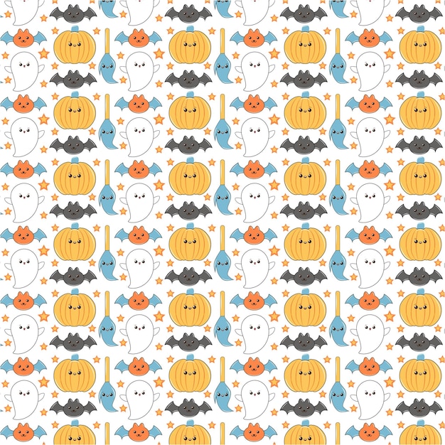 Conjunto de fondo de patrones sin fisuras feliz halloween. Patrón sin costuras de Halloween Groovy Estilo retro de los años 90.