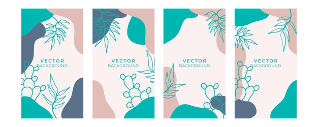 Conjunto de fondo de plantilla de historia de redes sociales. Fondo orgánico con elementos florales y geométricos. Fondos bohemios de moda