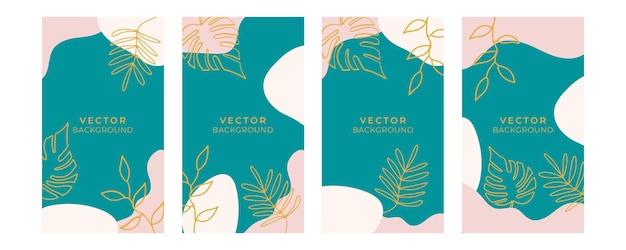 Conjunto de fondo de plantilla de historia de redes sociales. Fondo orgánico con elementos florales y geométricos. Fondos bohemios de moda