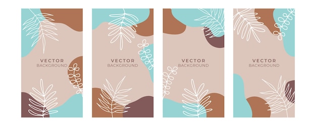Conjunto de fondo de plantilla de historia de redes sociales. Fondo orgánico con elementos florales y geométricos. Fondos bohemios de moda