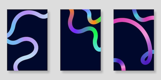 Conjunto de fondo de póster minimalista con líneas onduladas de gradiente en azul Diseño elegante