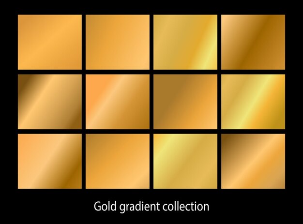 Vector conjunto de fondo de textura de lámina de oro ilustración vectorial de latón dorado y gradiente metálico