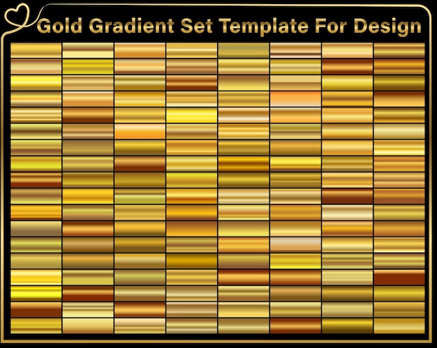 Conjunto de fondo de textura de lámina de oro Plantilla de degradado de latón y metal elegante vector de cobre dorado realista para diseño de cinta de marco de borde dorado