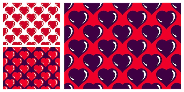 Conjunto de fondo de vector transparente de corazones de amor rojo, símbolos de pasión de papel tapiz sin fin, tema de citas de San Valentín.