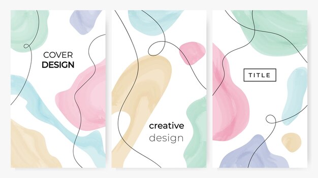 Conjunto de fondos abstractos en colores pastel Doodle dibujado a mano varias formas con texto Ilustraciones modernas de vectores de moda