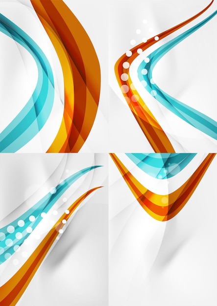 Conjunto de fondos abstractos Líneas de onda curva con efectos de luz y sombra