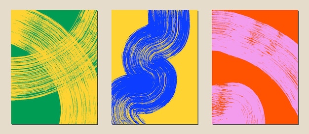 Conjunto de fondos abstractos Pruebas de pincel de tinta de color Patrones de portada de carteles
