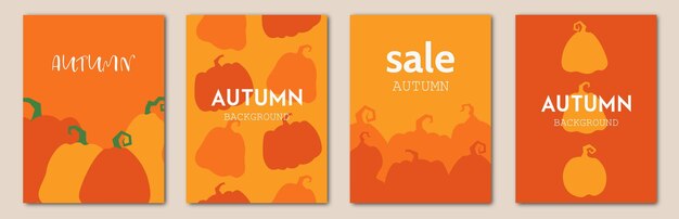Conjunto de fondos de carteles planos de otoño con calabazas cosecha de otoño para venta invitaciones de boda