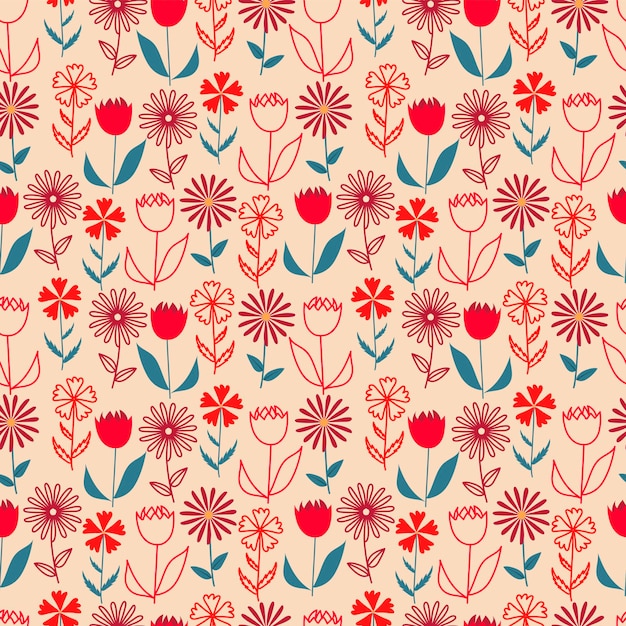 Un conjunto de fondos sin costuras con flores estilizadas gráficos vectoriales doodle 1000x1000 píxeles