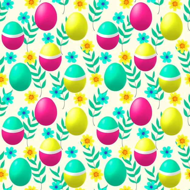 Vector un conjunto de fondos sin costuras con huevos de pascua con un patrón y flores