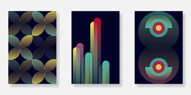 Conjunto de fondos de diseño de carteles de gradiente de los años 70 forma geométrica retro groovy trippy para banner