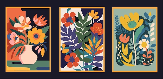 Conjunto de fondos florales Colección de ilustraciones vectoriales en estilo minimalista