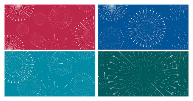 Conjunto de fondos de fuegos artificiales en diferentes colores